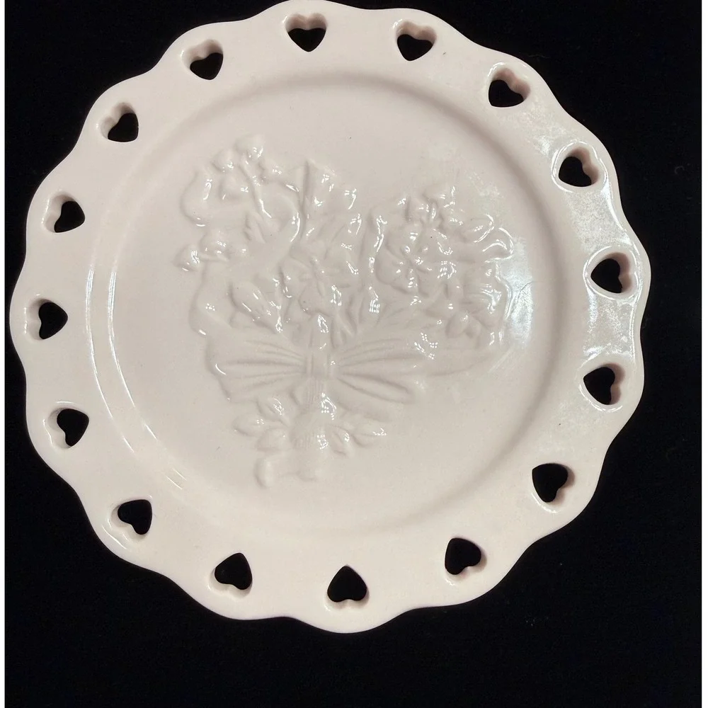 Longaberger Heart Cutout Plate Pink Floral Embossed 6.25in Excellent Condition